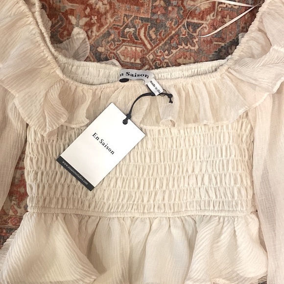 NWT En Saison Cropped Smocked Top, S - Picture 4 of 7